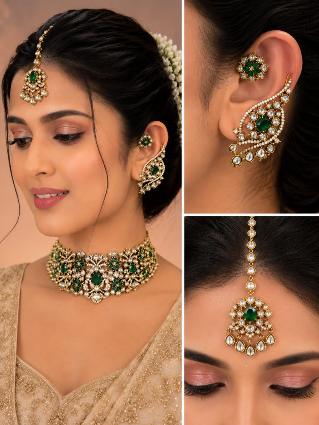 Emerald Green Bridal Kundan Choker Set
