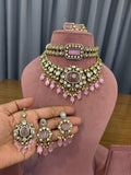 Blush Pink Bridal Kundan and Polki Jewellery Set with Choker Necklace and Earrings
