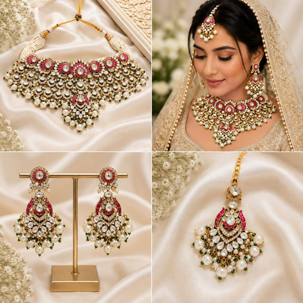 Traditional bridal polki choker set for Indian wedding