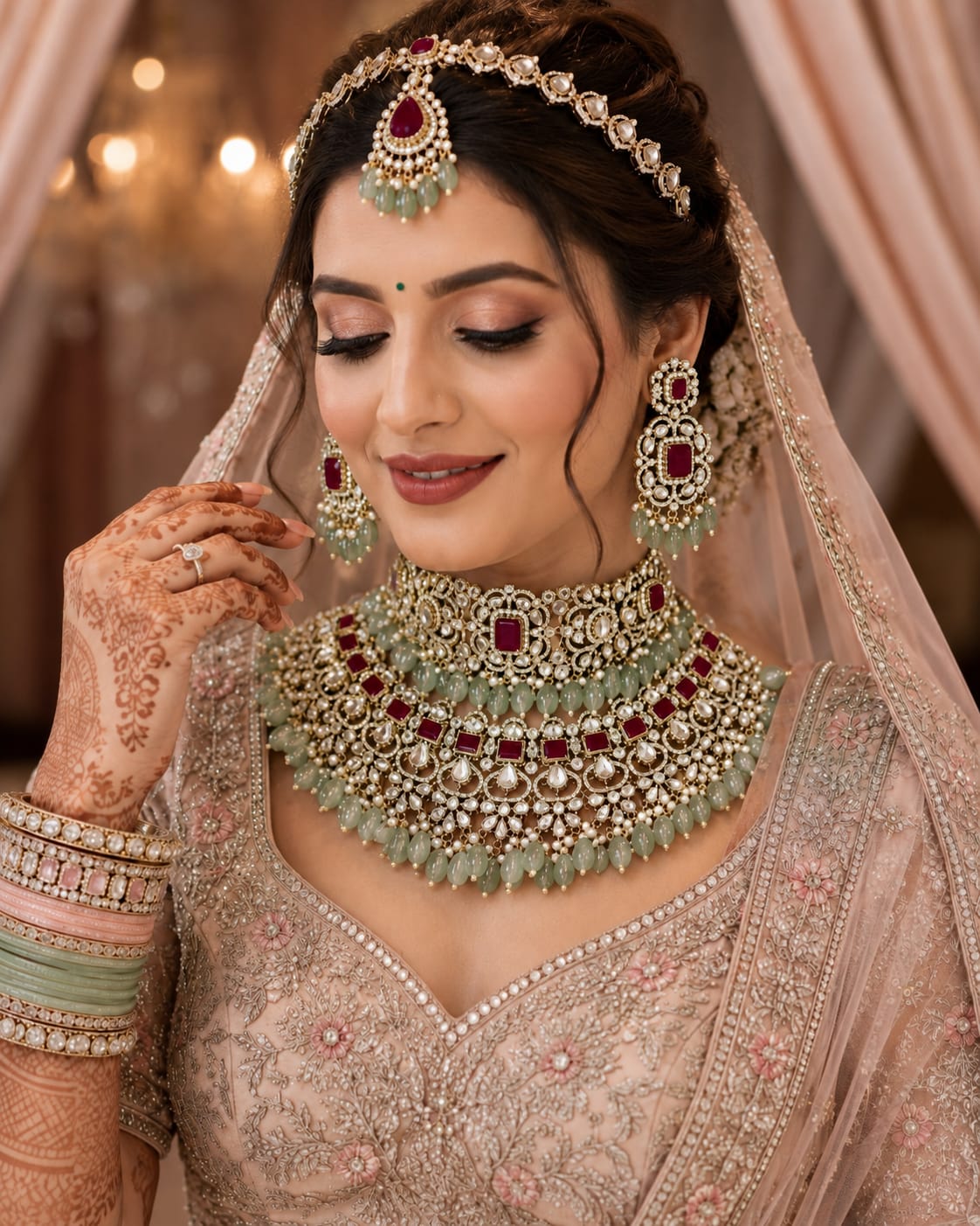 Mint Green Bead Polki Bridal Jewellery Set