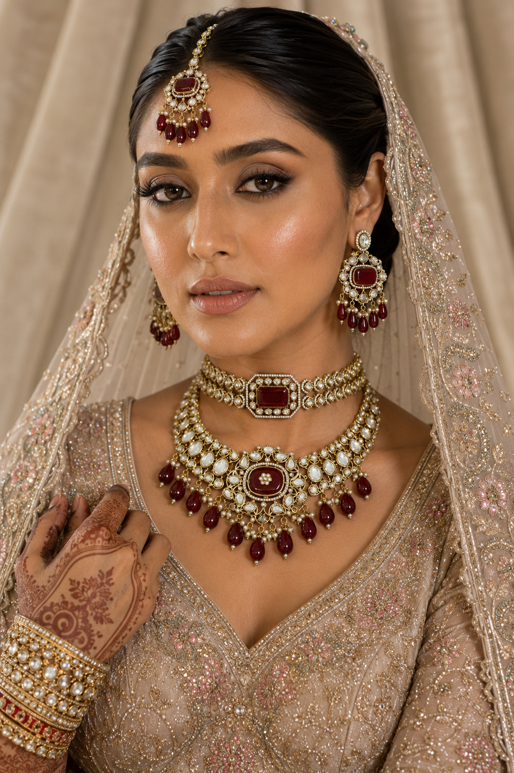 Red bridal kundan jewellery set for Indian wedding