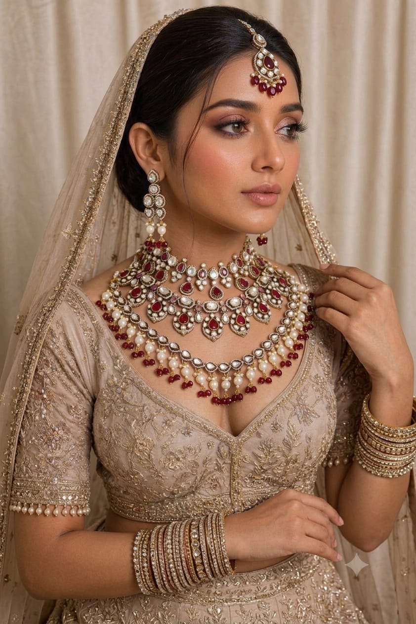 Luxury bridal polki jewellery set for Indian wedding

