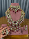 Royal Bridal Kundan Polki Choker and Long Necklace Set with Ruby Red Stones and Statement Earrings