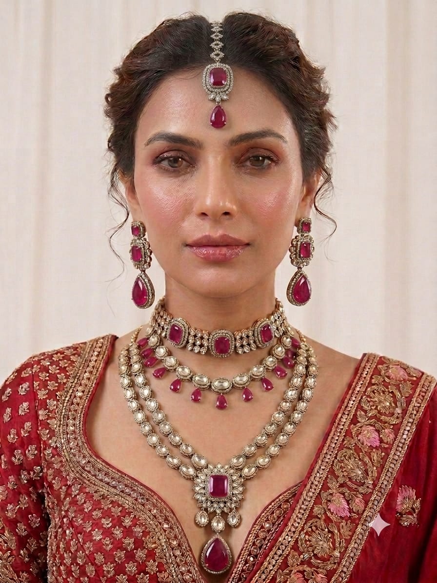 Royal Ruby Red Artificial Polki Choker Set for Indian Brides