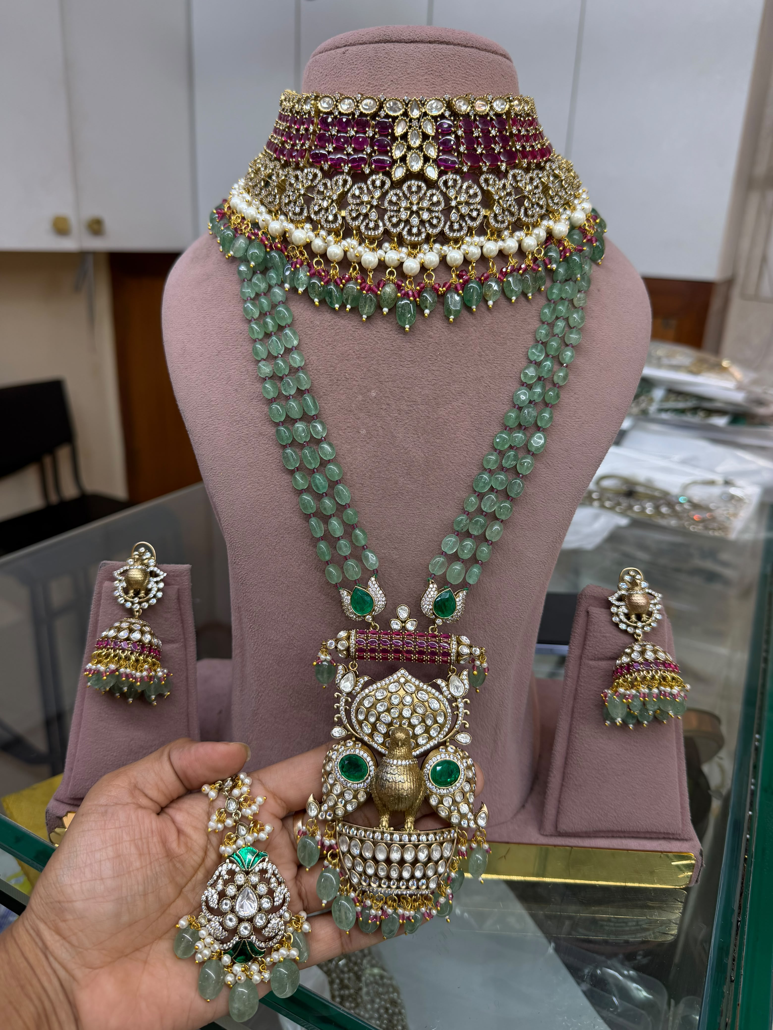 Royal Bridal Kundan Polki Choker Set with Green Beads