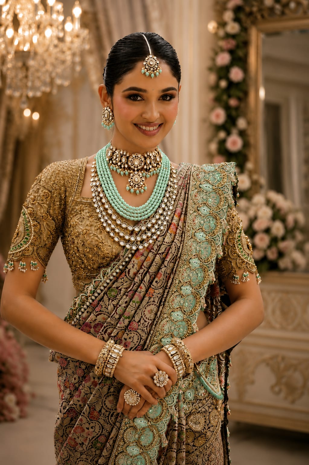 Heavy Bridal Kundan Necklace Set with Maang Tikka