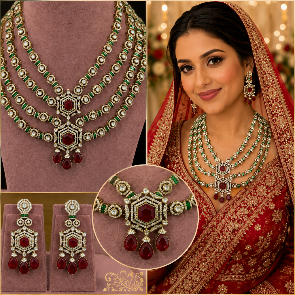 Luxury bridal kundan jewellery set with ruby red stones