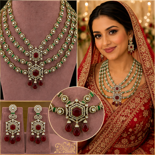 Luxury bridal kundan jewellery set with ruby red stones
