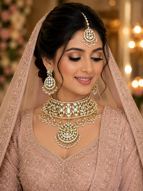 Bespoke White Kundan Polki Choker Set - Kundan Polki Bridal Jewellery by Ganesh Kundan & Polki (view 2)