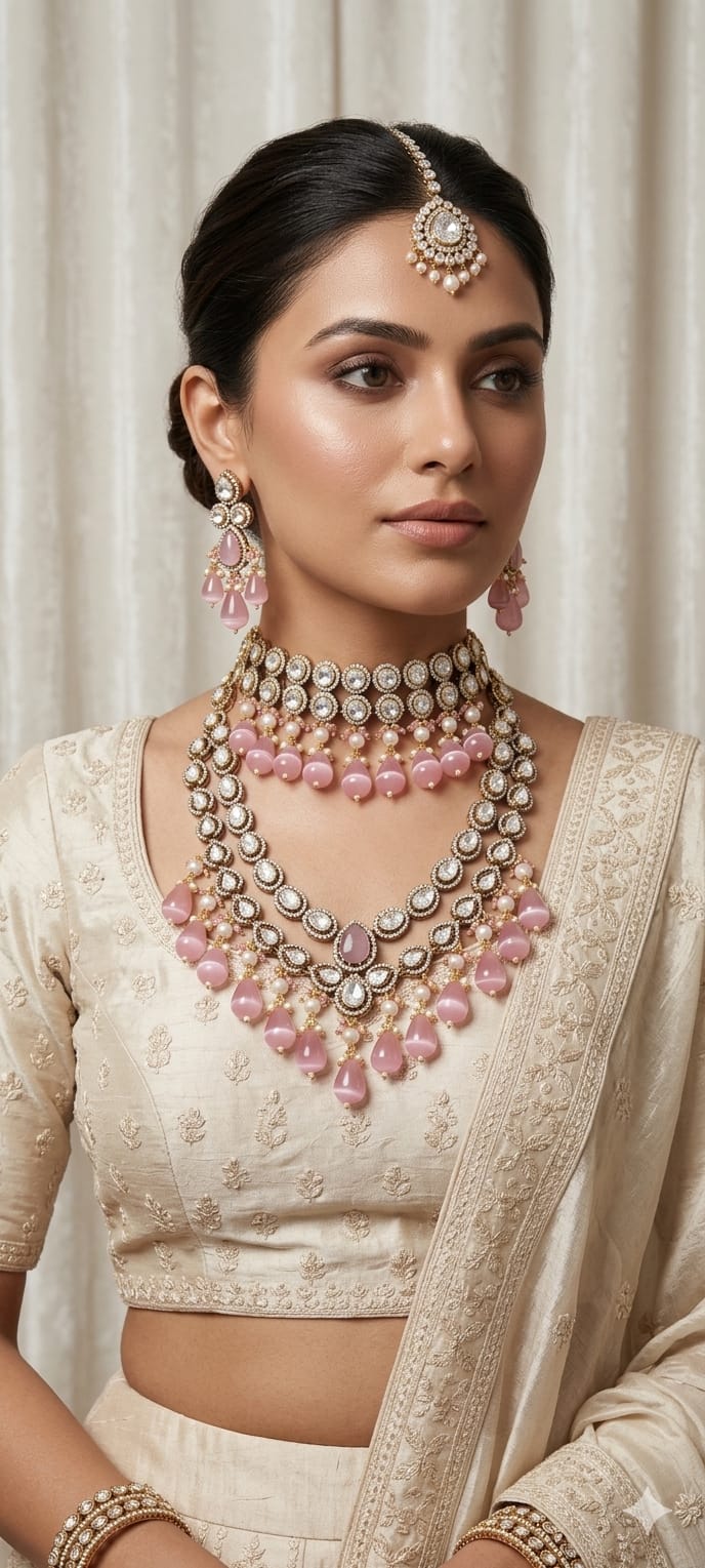 Traditional Indian Bridal Necklace Set for Wedding Reception.