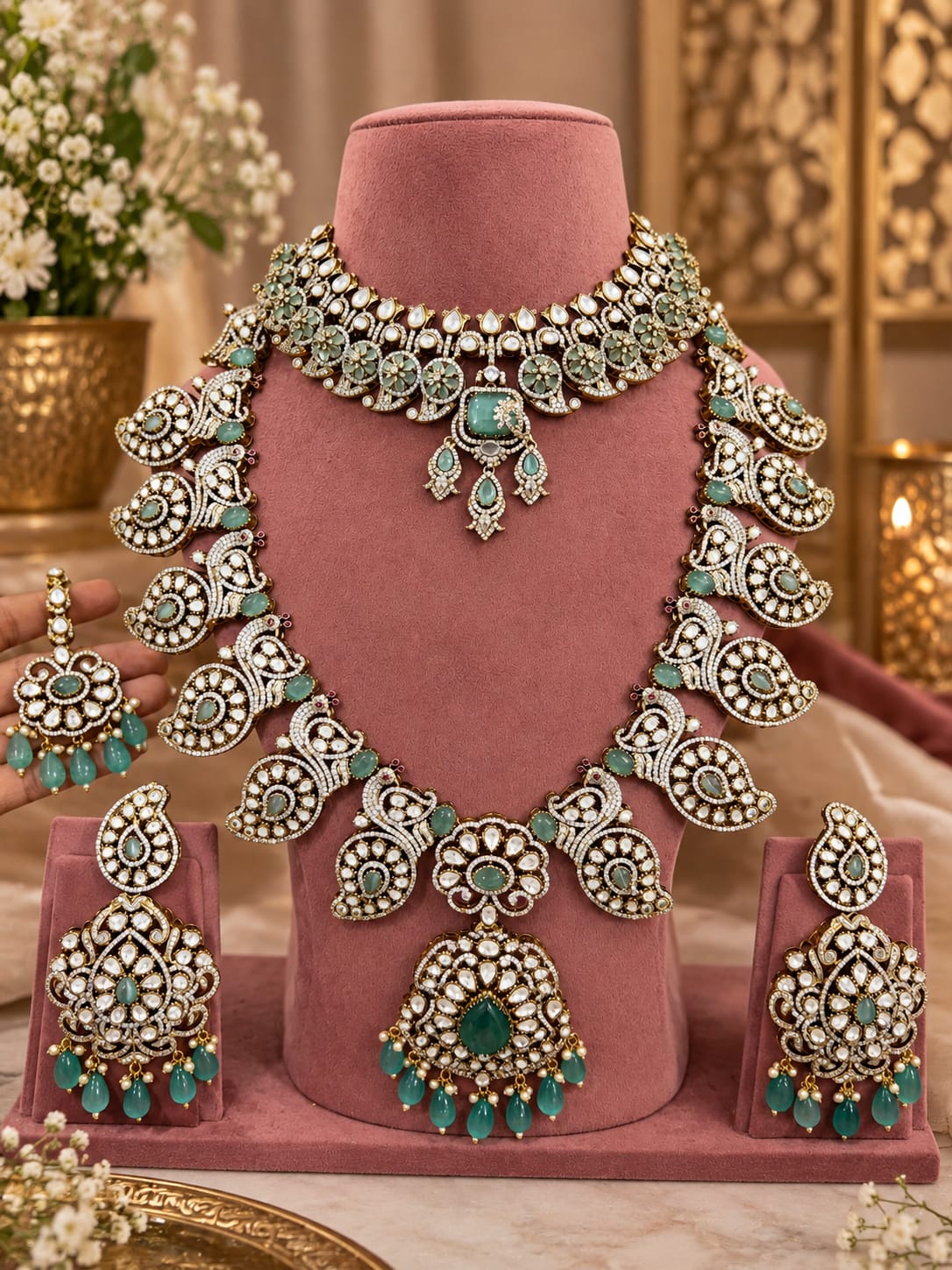 Sovereign Mint Kundan Polki Choker & Long Haar Set - Kundan Polki Bridal Jewellery by Ganesh Kundan & Polki