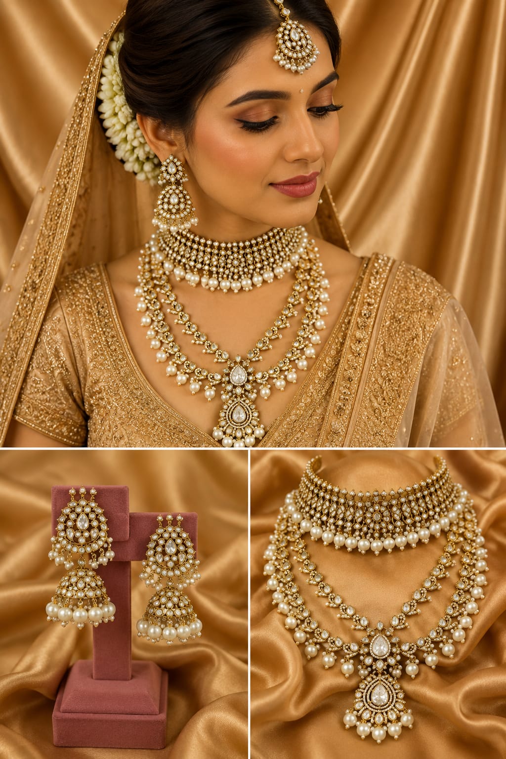 Traditional Kundan Polki bridal set with pearl drops