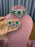 Emerald green bridal kundan polki choker set with earrings India
