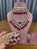 Ruby Red Polki Kundan Bridal Jewellery Set with Choker and Long Necklace.
