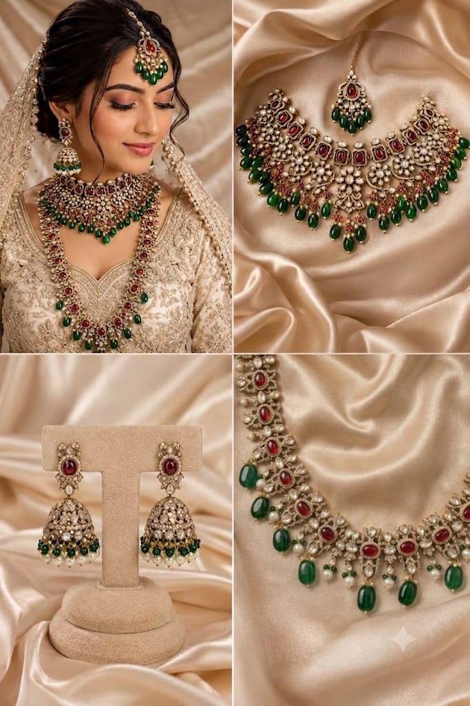 Luxury Bridal Kundan Jewellery Set with Long Necklace and Choker
