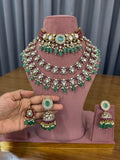 Emerald Green Bridal Kundan Polki Jewellery Set with Choker and Layered Necklace