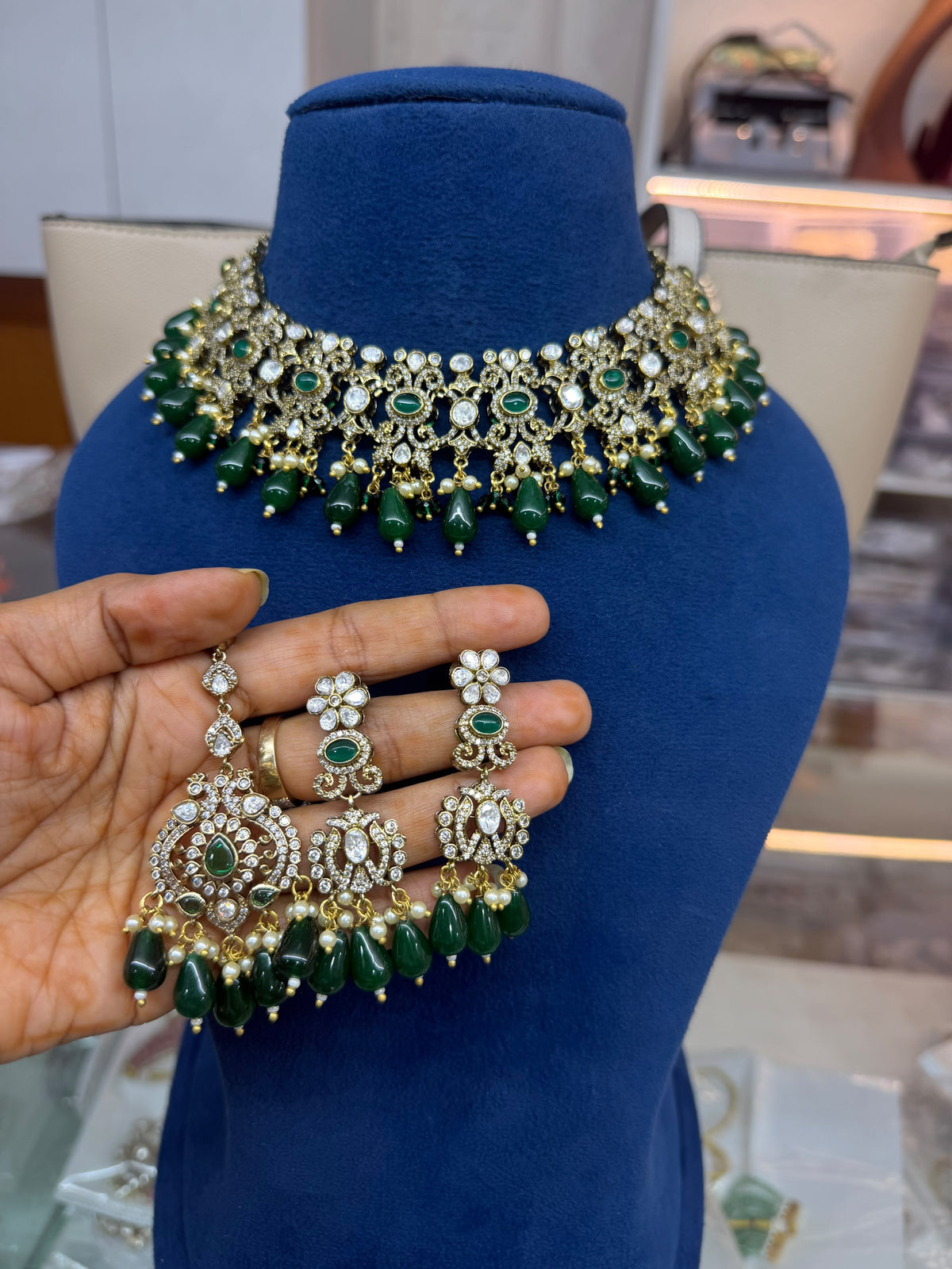 Grand Emerald Kundan Polki Choker Set - Kundan Polki Bridal Jewellery by Ganesh Kundan & Polki