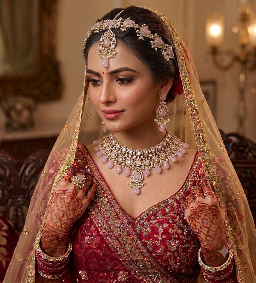 Luxury Blush Pink Kundan Bridal Jewellery Set