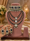 Premium Midnight Blue Bridal Kundan & Polki Jewellery Set with Choker, Triple Layer Necklace and Earrings