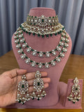 Emerald Green Bridal Kundan and Polki Jewellery Set with Choker and Layered Necklace