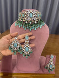 Poised Mint-Turquoise Kundan Polki Choker Set - Kundan Polki Bridal Jewellery by Ganesh Kundan & Polki