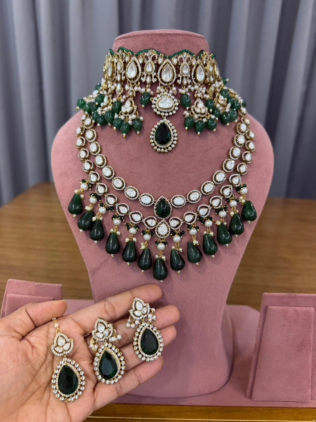 Green Kundan Polki Bridal Choker Necklace Set
