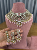 Bridal Kundan Choker Necklace Set with Blush Pink Stones and Polki Work.