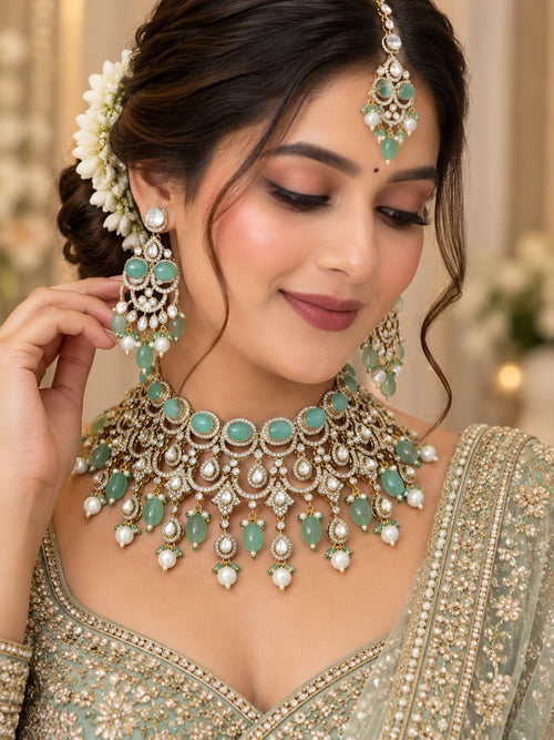 Indian bridal mint green Kundan choker set for wedding