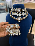 Premium Bridal Kundan Polki Choker Necklace Set with Pearl Jhumka Earrings