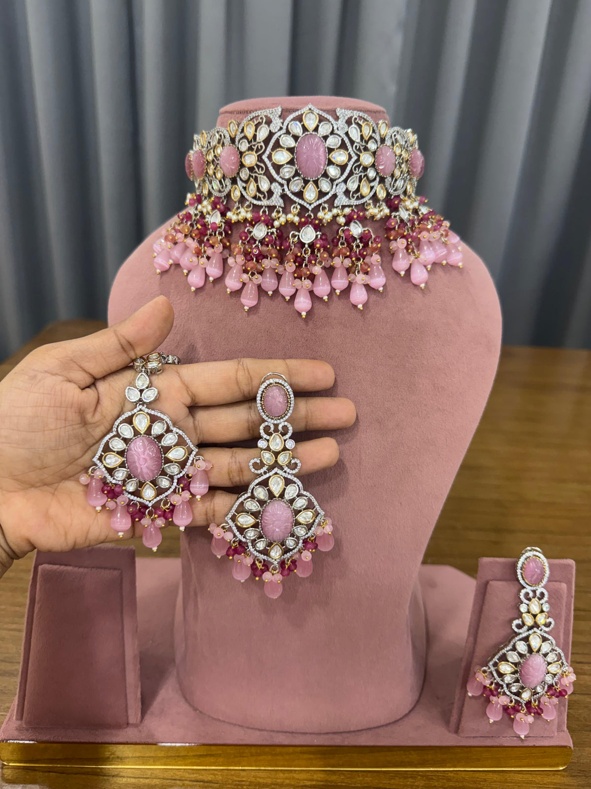 Flawless Pink Kundan Polki Choker Set - Kundan Polki Bridal Jewellery by Ganesh Kundan & Polki