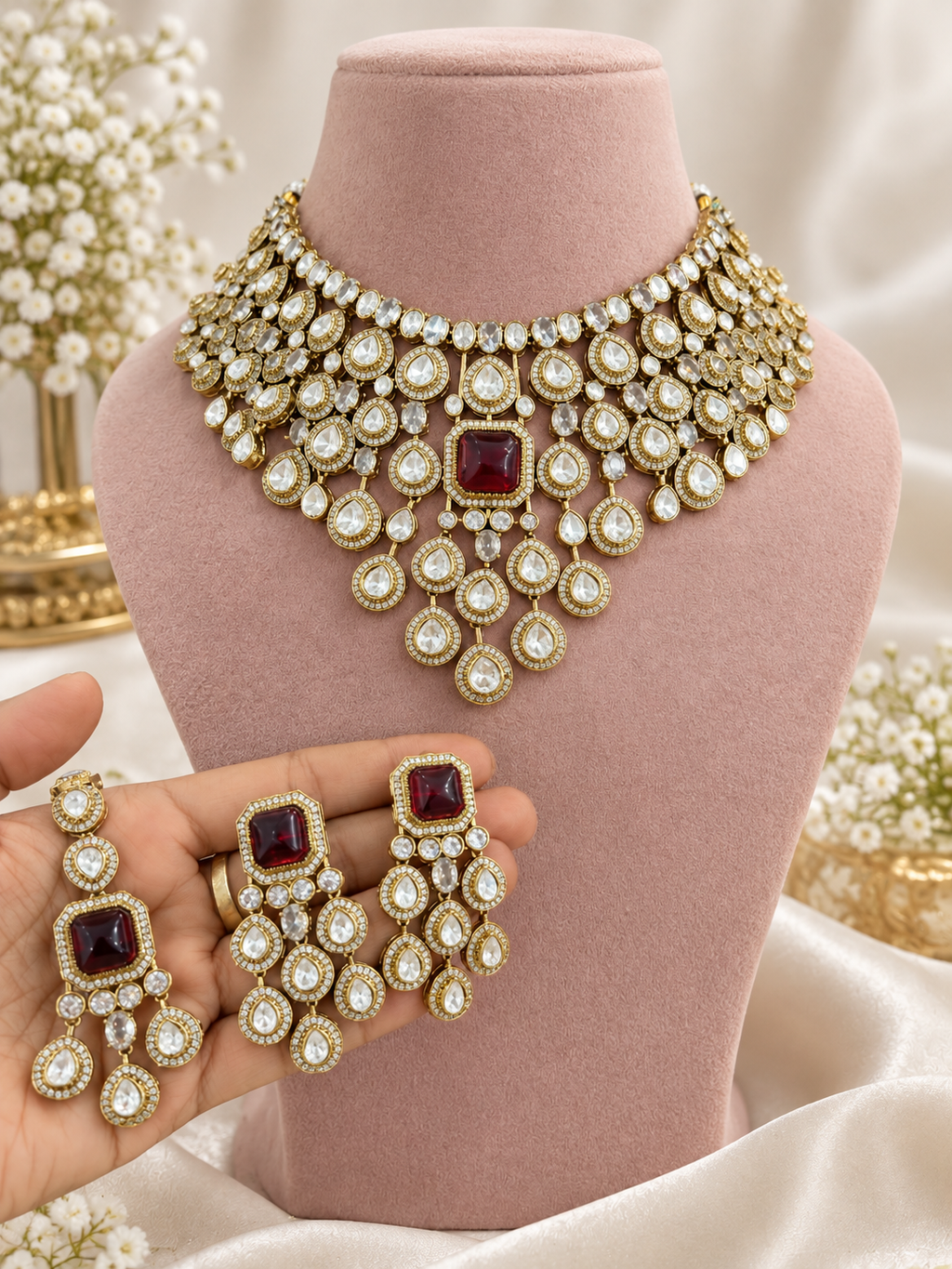 Heritage Ruby Kundan Polki Choker Set - Kundan Polki Bridal Jewellery by Ganesh Kundan & Polki