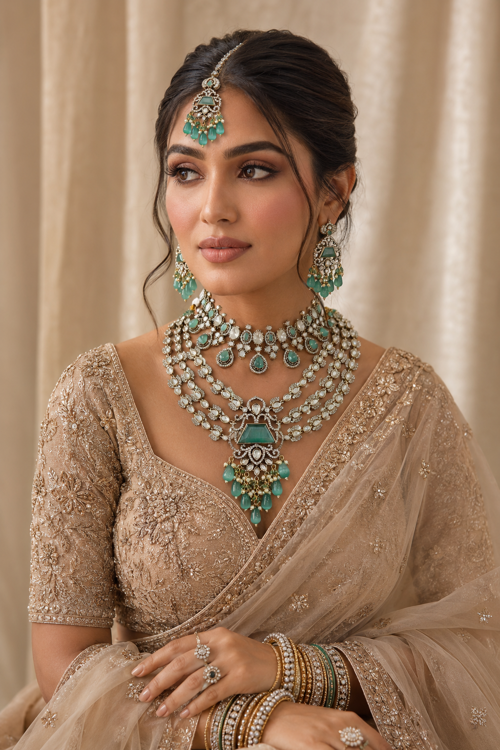 Designer Polki Bridal Necklace Set with Matching Earrings