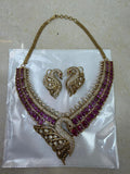 Bridal Kundan Polki jewellery set with pink stones swan design choker necklace and earrings
