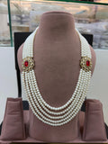 Premium Groom Pearl Kundan Mala with Ruby Red Stone Wedding Necklace