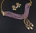 Pink Stone Bridal Kundan Polki Necklace Set with Earrings for Wedding
