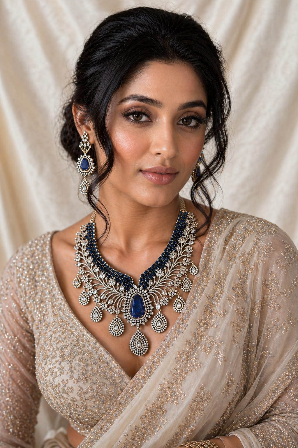 Royal blue kundan bridal necklace set with earrings