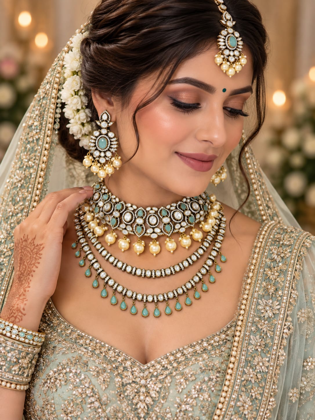 Timeless White-Gold Kundan Polki Choker & Haar Set - Kundan Polki Bridal Jewellery by Ganesh Kundan & Polki (view 2)