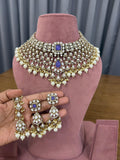 Ganesh Kundan and Polki Bridal Choker Set with Tanzanite Blue Stones and Pearls