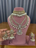 Royal Bridal Kundan Polki Jewellery Set with Pearl Choker and Long Necklace