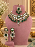 Jaipuri Emerald Kundan Polki Choker Set with Maang Tikka - Kundan Polki Bridal Jewellery by Ganesh Kundan & Polki