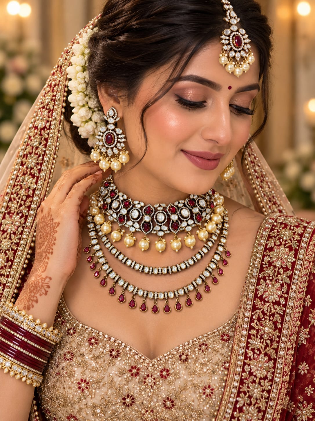 Kesariya Ruby-Gold Kundan Polki Choker & Haar Set - Kundan Polki Bridal Jewellery by Ganesh Kundan & Polki (view 2)
