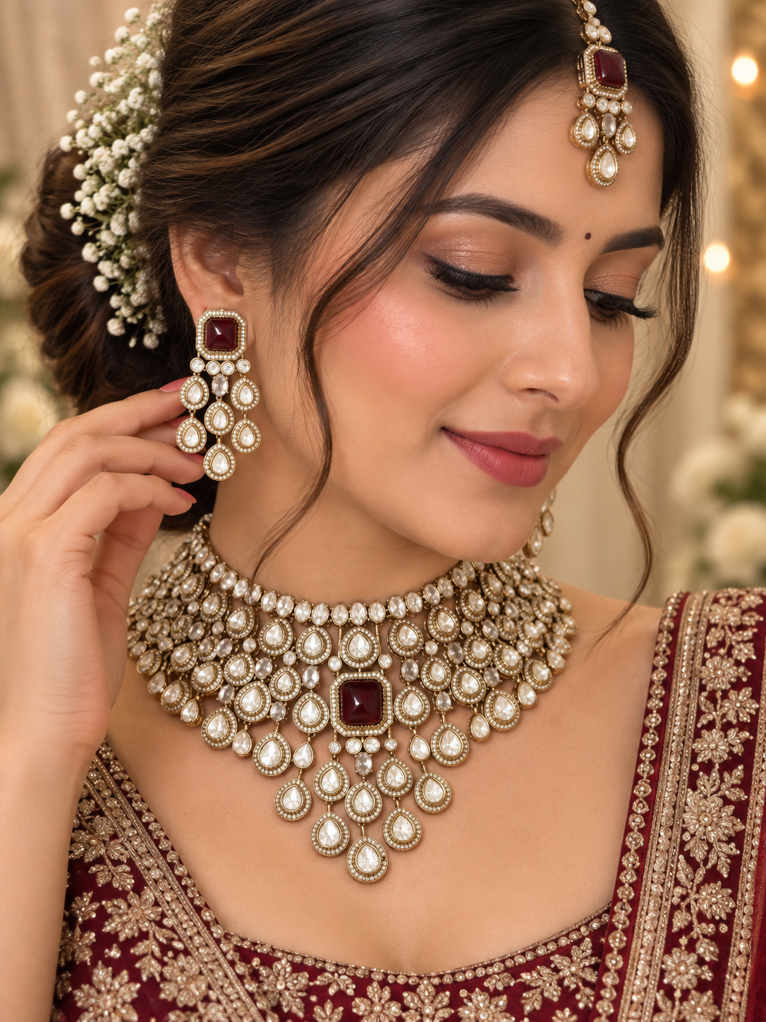 Heritage Ruby Kundan Polki Choker Set - Kundan Polki Bridal Jewellery by Ganesh Kundan & Polki (view 2)