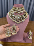 Bridal kundan polki jewellery set with pearl drops choker necklace and earrings