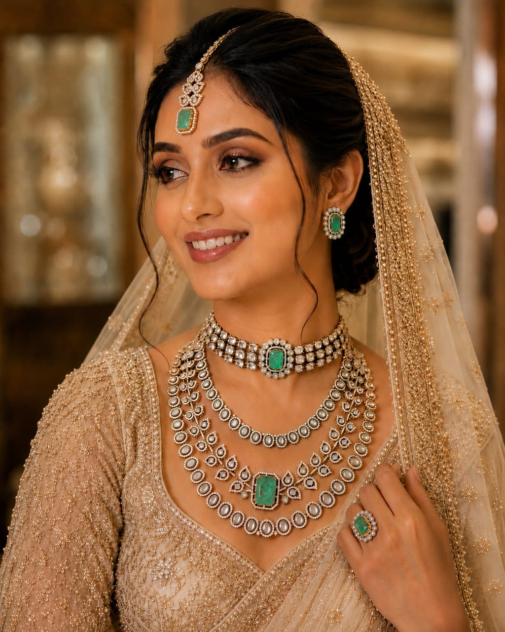 Artificial Bridal Kundan Jewellery Set with Maang Tikka
