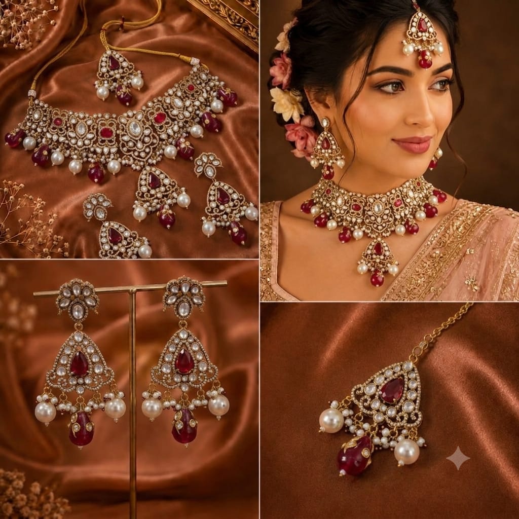 Premium Ruby Red Bridal Kundan Choker Set