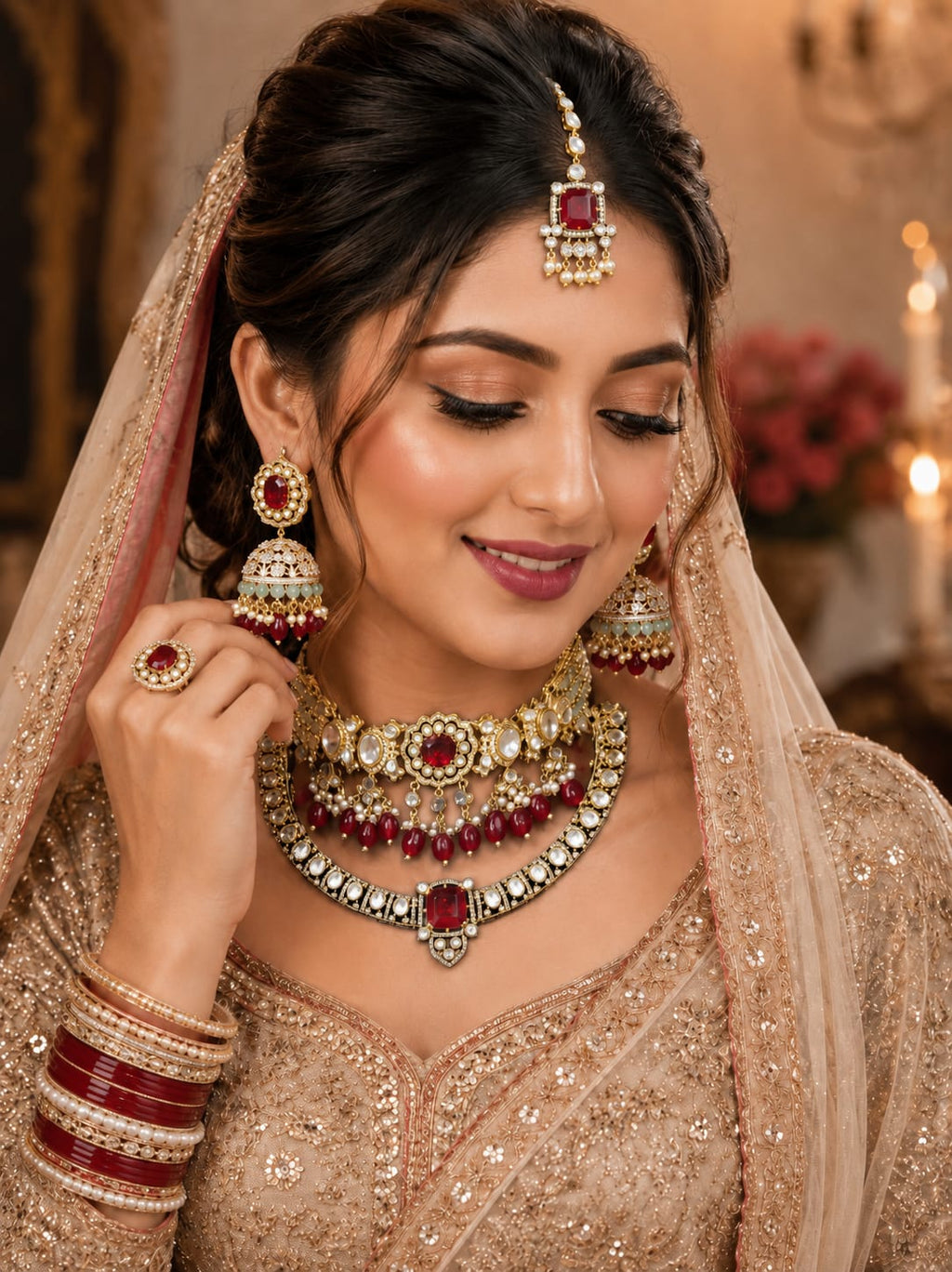 Luxury Ruby Red Bridal Kundan Choker Set