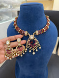 Ruby Red Kundan Choker Necklace Set with Polki Earrings for Brides - Ganesh Kundan & Polki.