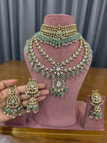 Mint Green Bridal Kundan Polki Jewellery Set with Choker and Long Necklace