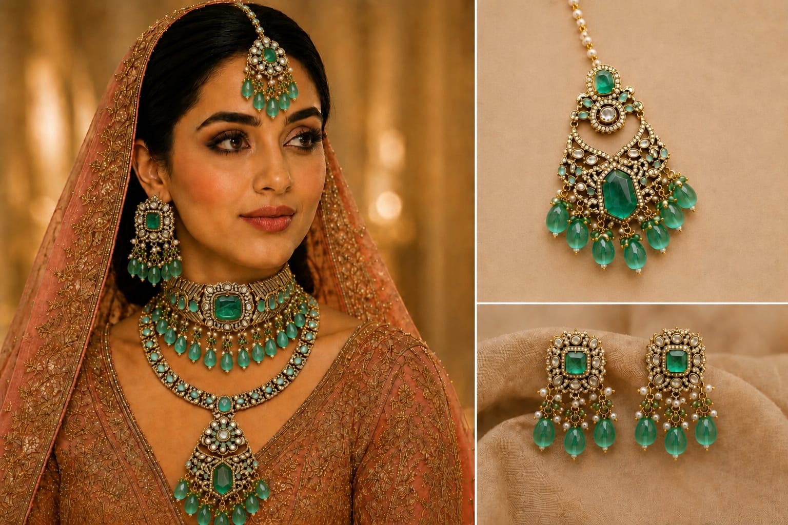 Luxury Mint Green Kundan Bridal Jewellery Set