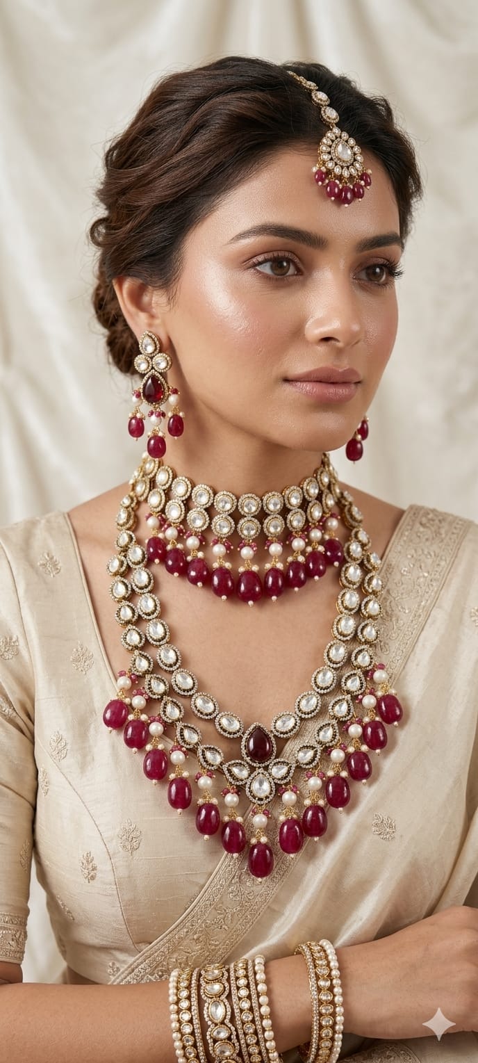 Artificial Polki Choker Necklace for Indian Wedding Brides.